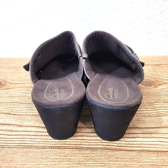 Clarks Bendables Leather Clogs Womens Shoes SZ 12 Brown Mules Buckles Split - Picture 3 of 11